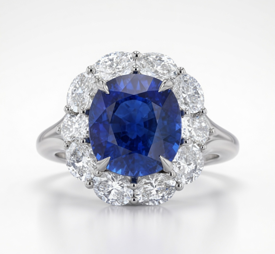 "No Heat" Kashmir Sapphire & Diamond Ring