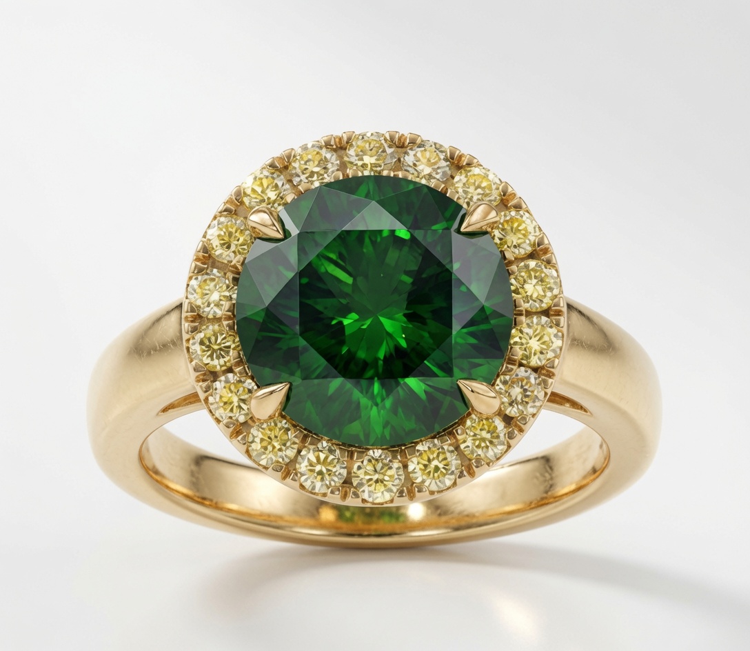 Russian Demantoid Garnet & Yellow Diamond Ring